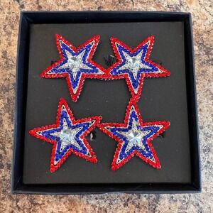 Storehouse Americana Rhinestone Star Napkin Rings Red White Blue Set of 4 Sz OS